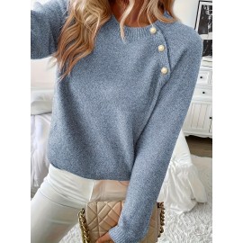 Plus Size, Women's Elegant Button-Front Sweater Jacket - Soft Round Neck Collar Blazer, Machine Washable Slim-Fit Coat for Office, Casual & Formal Wear, All-Season Layering Piece (No Dry Clean)