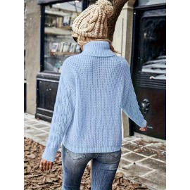 [Plus Size Cable Sweater] Elegant Fashion Plus Size Cable High Neck Women's Sweater | Autumn Winter Office Outfit, Casual Wear, Stylish Pullover, Premium Stitching, Breathable Material, Long Sleeve Top for Curvy Women & Office Ladies