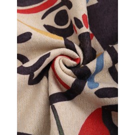 Plus Size - Plus Size - Plus Size Sweater with a Graffiti Style Featuring a Colorful Line Art of a Human Face, a Casual Round-Neck Long-Sleeve Top, Women'S Plus-Size Clothing.