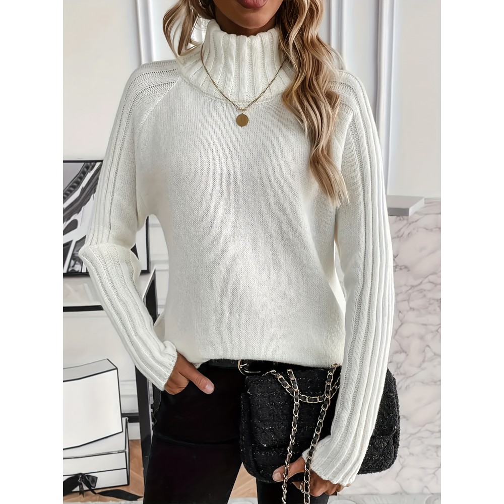 [Plus Size Turtleneck Sweater] Plus Size - A Cozy Solid Color Turtleneck Sweater - Soft, Plus Size, Long Raglan Sleeves, an Essential Staple for Women's Autumn And Winter Wardrobes - Perfect for Casual Everyday Wear, Layering, And Gifting