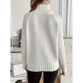 [Plus Size Turtleneck Sweater] Plus Size - A Cozy Solid Color Turtleneck Sweater - Soft, Plus Size, Long Raglan Sleeves, an Essential Staple for Women's Autumn And Winter Wardrobes - Perfect for Casual Everyday Wear, Layering, And Gifting