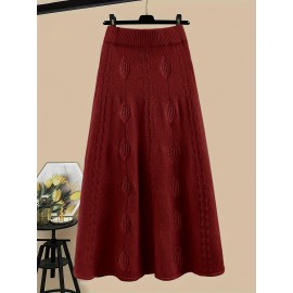 Plus Size, Women's Two-Piece Set, Fashionable and Elegant Long Sleeve Pullover with Skirt in Color Block Design for Autumn/ Winter