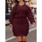 [Elegant Dress] Elegant Plus Size Women's Off-Shoulder Dress | Long Sleeve Round Neck with Waist Tie & Pencil Silhouette, Solid Color Machine Washable Resort Wear for Spring/Fall