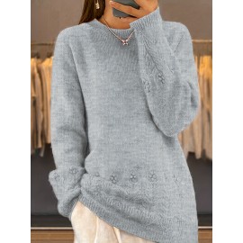 Plus Size, Women's Oversized Elegant Sweater - Winter Warm Round Neck Long Sleeve Cable- Texture Sweater for Fall & Winter, Cozy Casual to Formal Outfits, Plus Size Available (Hand Washable) - Versatile Everyday & Special Occasion Sweater
