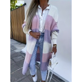 Plus Size, Plus-Size Women's Elegant Color-Block Cardigan - Soft Open Front Ribbed Design, Cozy Autumn Winter Sweater for Casual & Formal Outfits, Seasonal Wardrobe, Stylish Knitwear, Premium Knitwear, Stylish Ladies