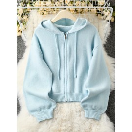 Plus Size - Plus Size - Women'S Light Yellow Hooded Cardigan - Casual Zip-Up Sweater with Ribbed Cuffs, Long Sleeves, and Front Pockets, Perfect for Fall/Winter Layering, Cozy Fall Apparel | Hooded Sweater | Construction, Sweater Cardigan