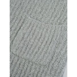 Plus Size - Plus Size Women'S Elegant Vintage Cardigan - Cozy V-Neck with Pockets, Light Gray, Long Sleeve, Fall/Winter Warmth, Casual Chic Style, Autumn Winter Apparel | Vintage Style Cardigan | Construction, Cardigan Sweater