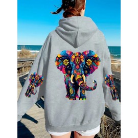 [Vibrant Print Hoodie] Vibrant Print | Women's Elephant Hoodie - Cozy Fleece-Lined Zip-Up Sweatshirt with Front Pocket, Long Sleeve Pullover for Fall & Winter | Durable Casualwear