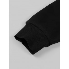 Monogram Print Polyester Hoodie, Casual Zip Sweatshirt with Pockets, Alphabet Pattern, Knit Fabric, Comfortable Fit, Fall/Winter Young Style Hooded Jacket, 250g/m² Fabric Weight