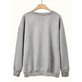 [Cozy Letter Print Sweatshirt] Cozy Plus Size Women's AMAZING GRACE Letter Print Sweatshirt | Long Sleeve Crewneck Pullover with Floral Accents, Machine Washable Polyester, Relaxed Fit for Fall & Winter Casual Wear, Cute Sweatshirts