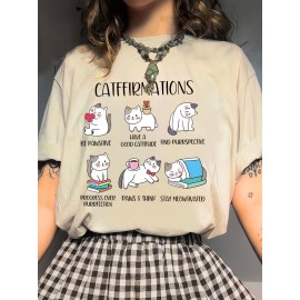 [Funny Cat] Women's Casual T-Shirt | 97% Polyester 3% Elastane | Cat Affirmations Print, All-Season Comfort, Funny Cat Lover Tee, 180g/m², Knit Fabric