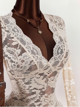 Women'S Y2K Retro Lace Top - Deep V-Neck Blouse with Flared Bell Sleeves, ElegantSexy Party & Formal Outfits, Non-See-Through Lace Shirt for Nightlife, Dates, Office - Spring/Fall Women'S Clothing, Date Night Attire, Ruffled Hem Design